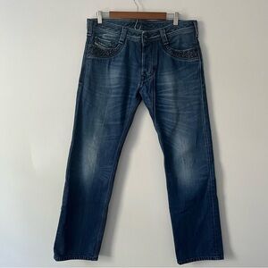 Diesel Timmen Studded Straight Blue Jeans 00731 36 X 32